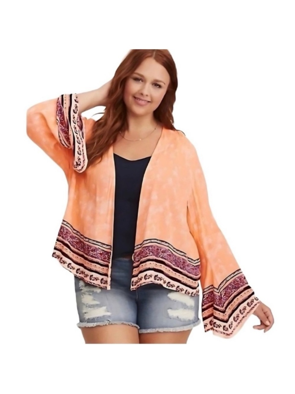 Torrid Peach Tie-Dye Open-Front Kimono Cardigan Cover-Up Size 0X New With Tags